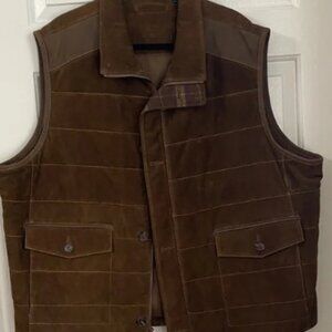 Roundtree & Yorke mens quilted, real suede, lined & filled heavy zip up vest